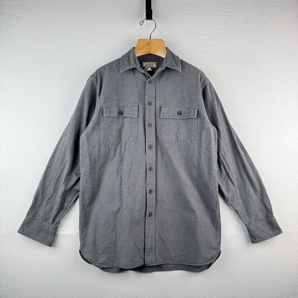 Vintage LL Bean Mens Medium Tall Chamois Flannel Shirt Gray 100% Cotton